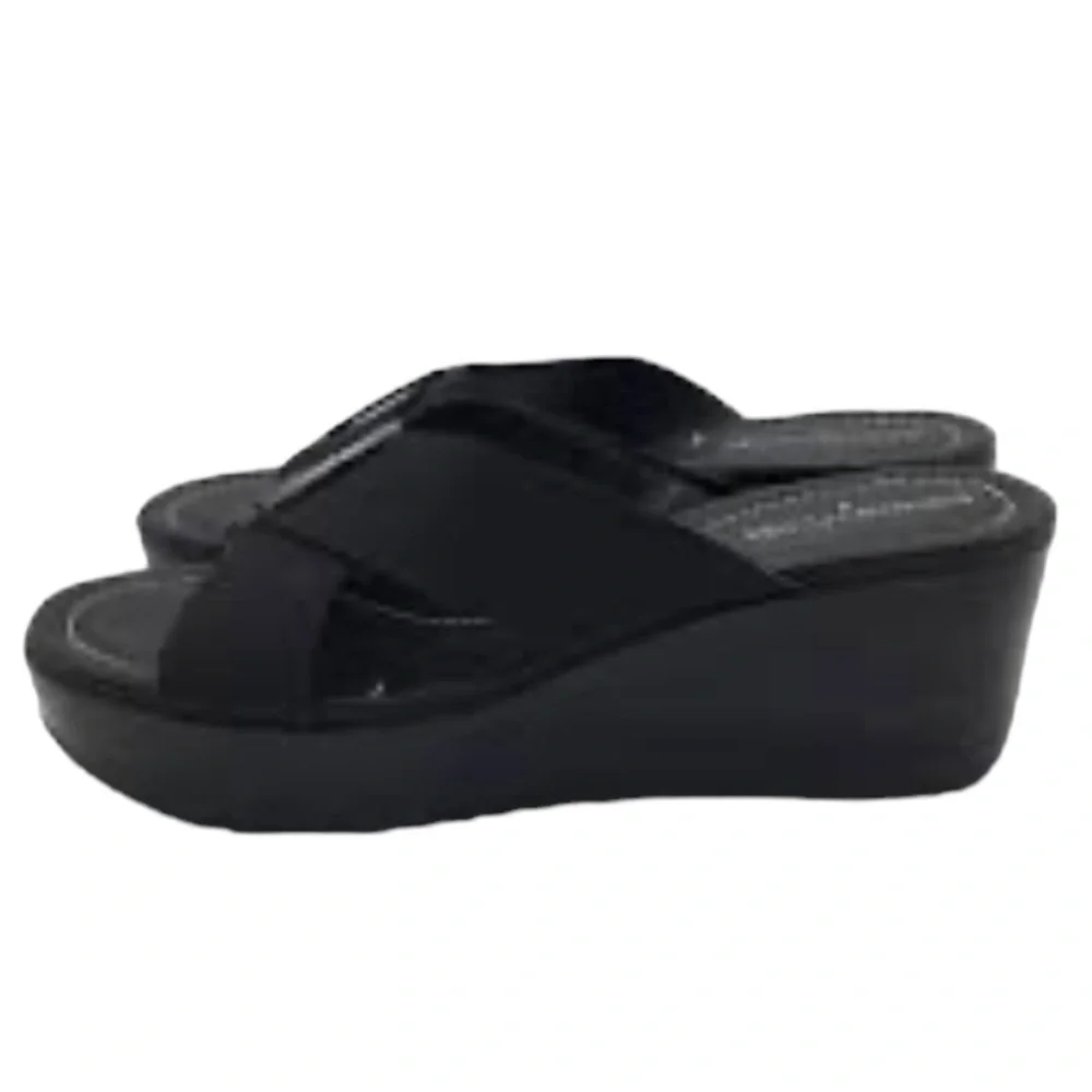Donald J Pliner Clove Black Criss Cross Stretch Straps Toe Post Sandals 7.5